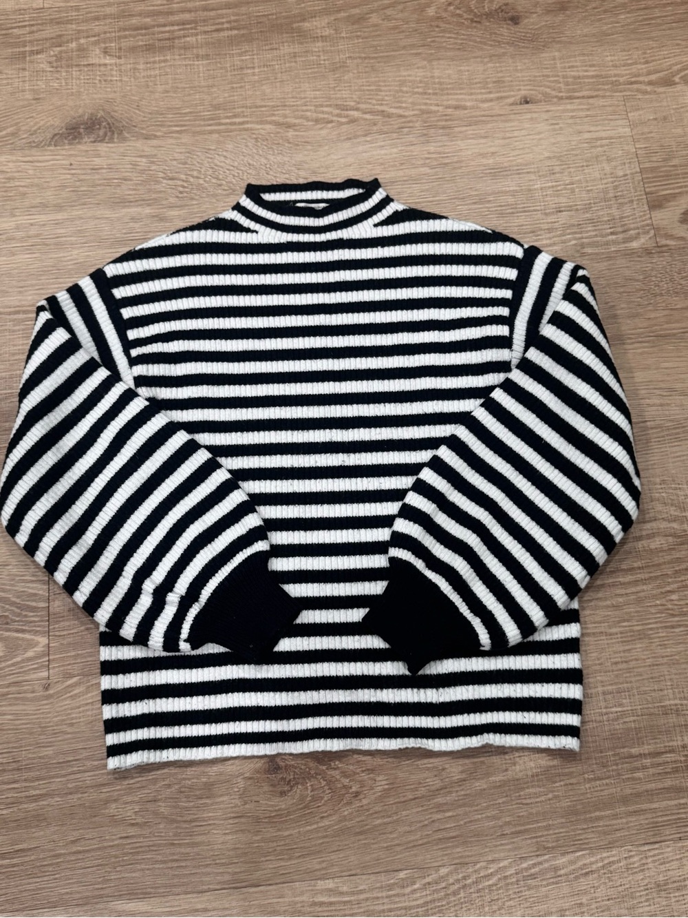 Anthropologie Black White Striped Mock Neck Sweater Cropped Knit Size S